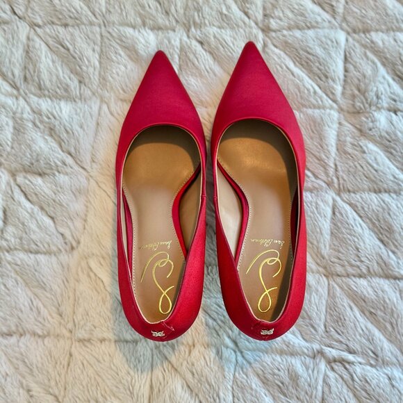 Sam Edelman Kitten Pump Shoes - Satin Red- Size 5.5 - Picture 4 of 15